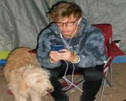 Asaf has also adopted a dog who sometimes accompanies him in camping